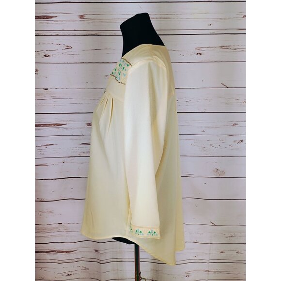 MM Couture Miss Me Top Beige Embroidered 3/4 Sleeve Shirt Top Large‎ - Picture 4 of 7